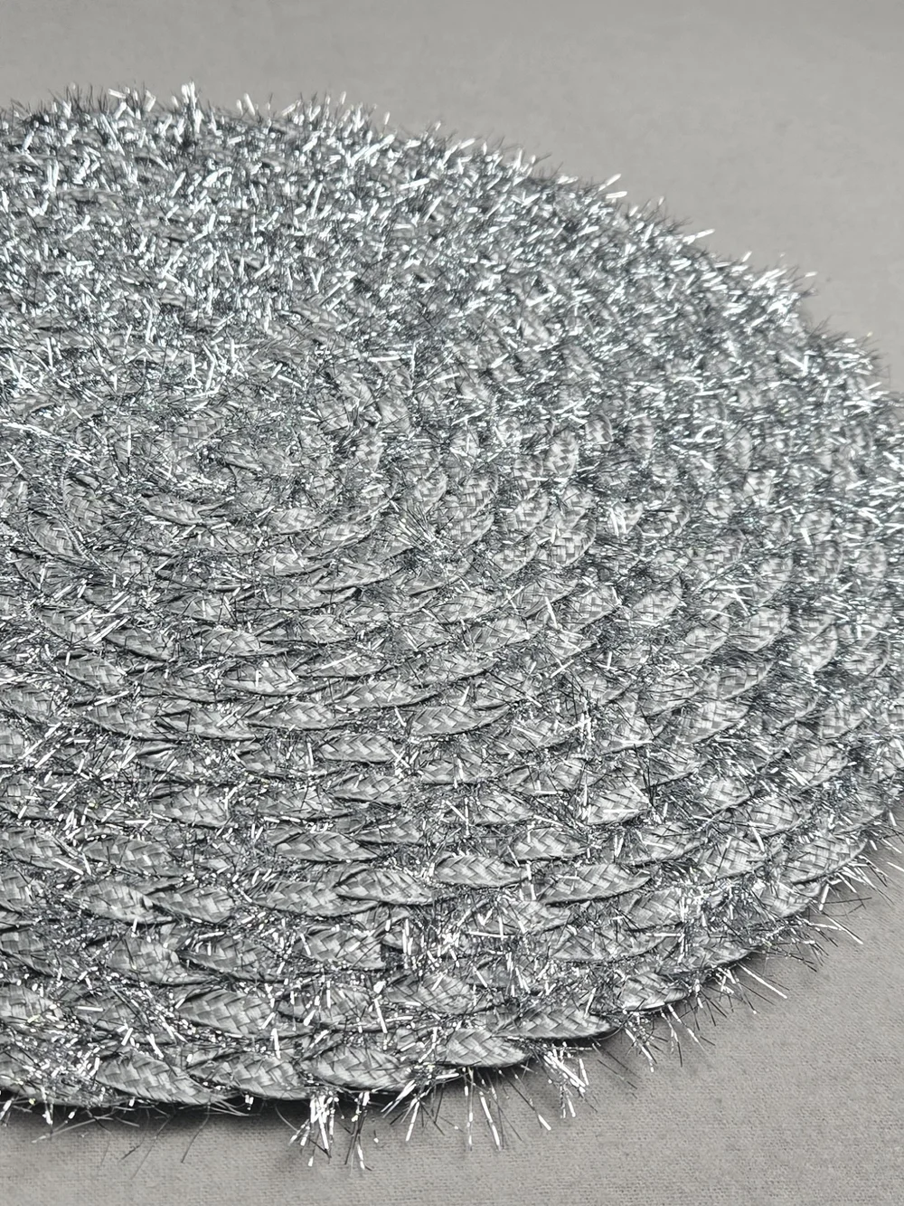 4 Silver Tinsel Round Placemat - Holiday Or New Years